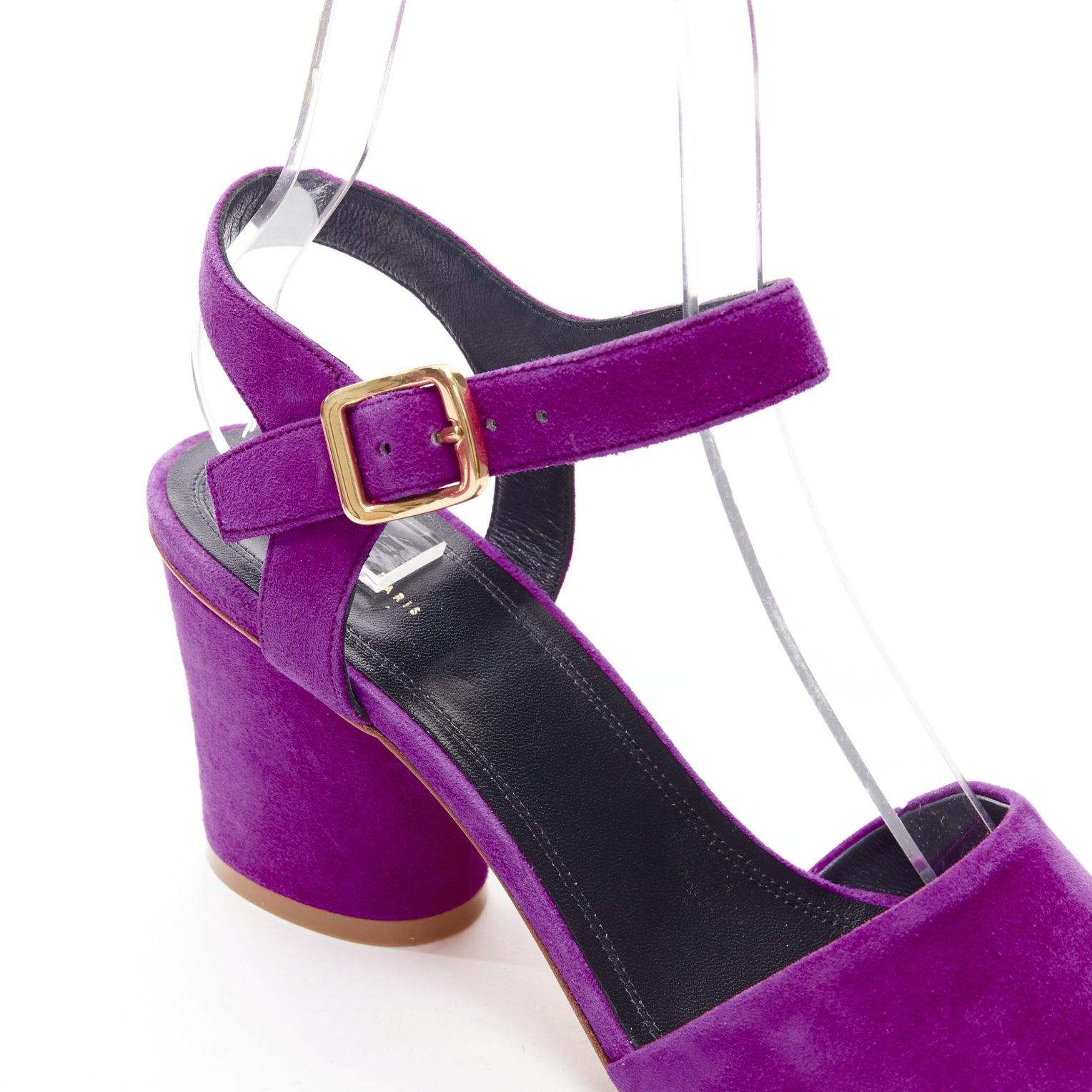 Women's OLD CELINE Phoebe Philo purple suede gold buckle strappy sandal heels EU38