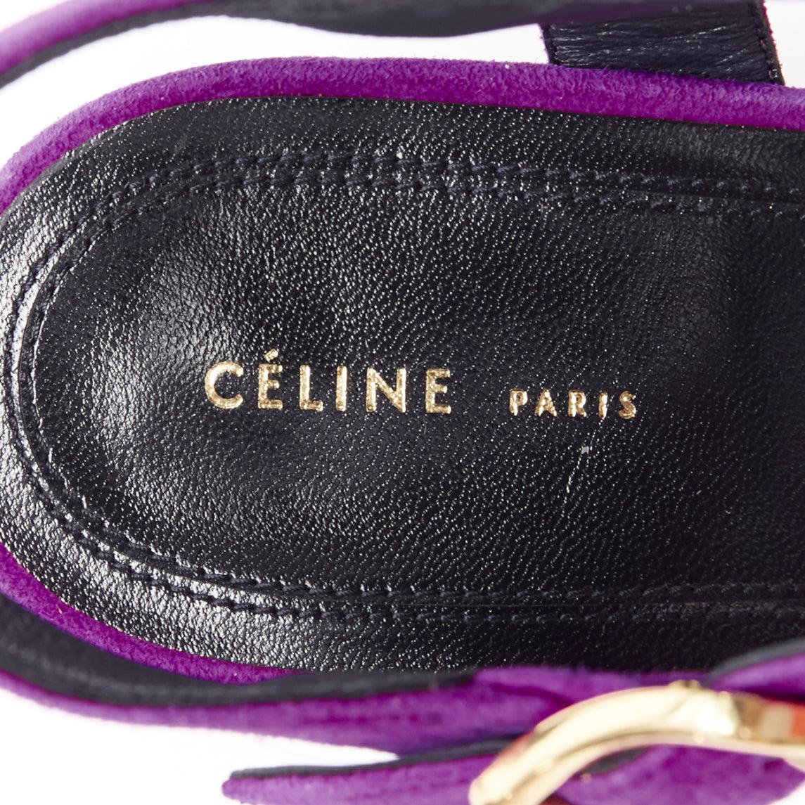 OLD CELINE Phoebe Philo purple suede gold buckle strappy sandal heels EU38 2