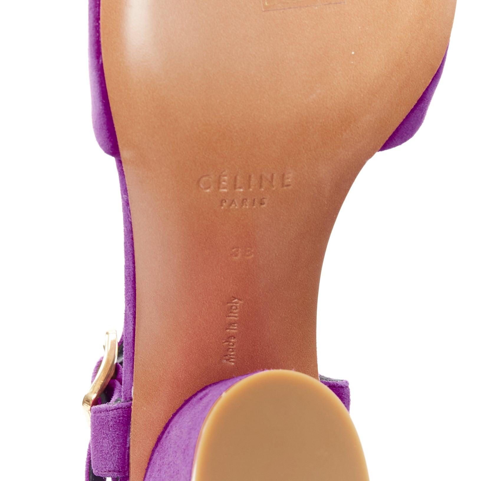 OLD CELINE Phoebe Philo purple suede gold buckle strappy sandal heels EU38 4