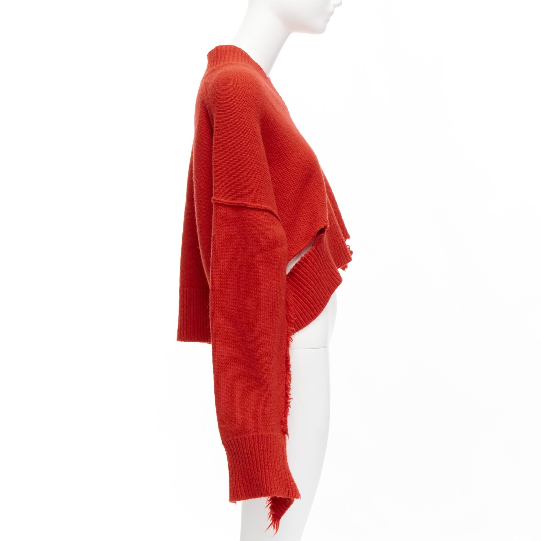 Women's OLD CELINE Phoebe Philo red 100% wool distressed cut out cropped sweater M