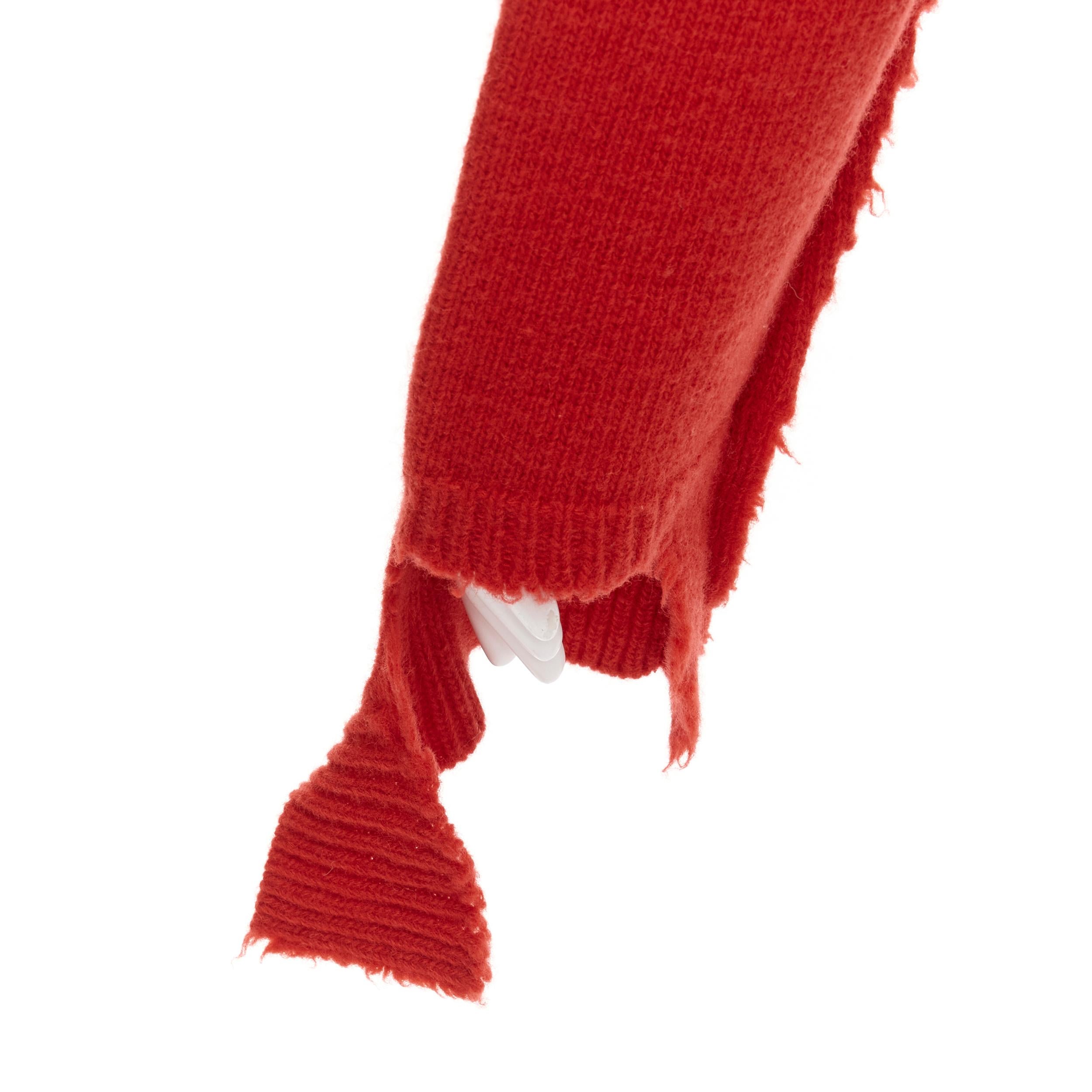 OLD CELINE Phoebe Philo red 100% wool distressed cut out cropped sweater M 3