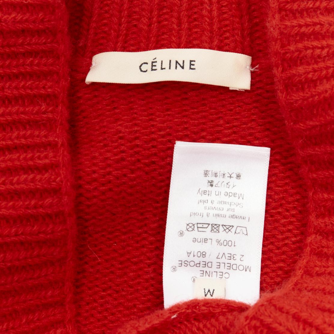 OLD CELINE Phoebe Philo red 100% wool distressed cut out cropped sweater M For Sale 4