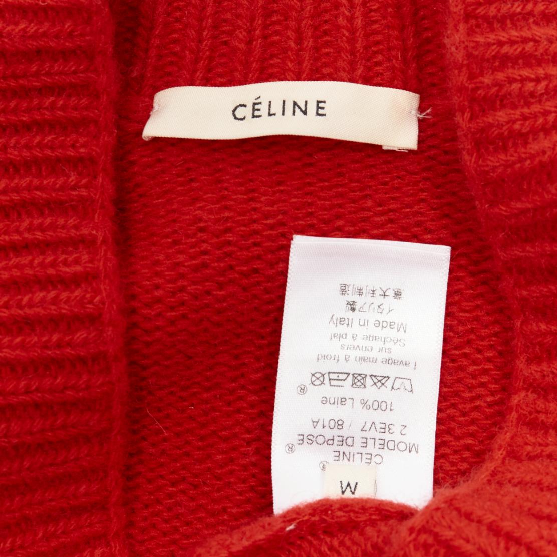 OLD CELINE Phoebe Philo red 100% wool distressed cut out cropped sweater M 4