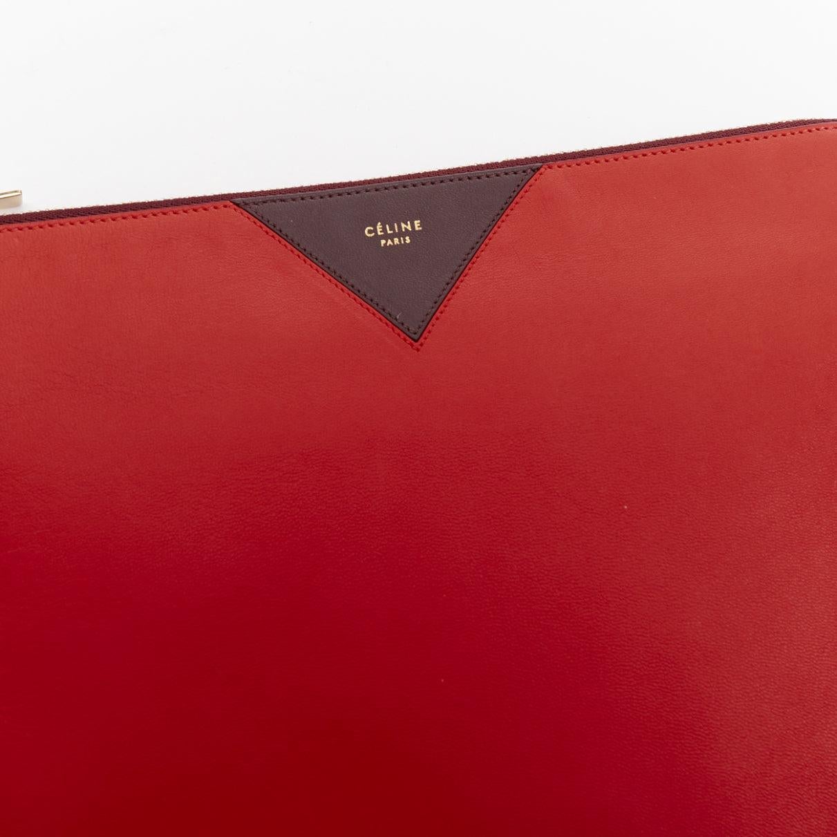 OLD CELINE Phoebe Philo red brown leather bicolour top zip pouch clutch bag For Sale 1