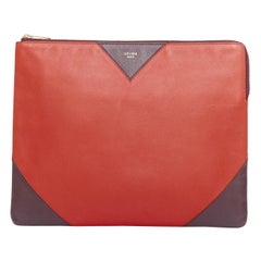 OLD CELINE Phoebe Philo red brown leather bicolour top zip pouch clutch bag