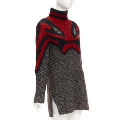 OLD CELINE Phoebe Philo red grey abstract intarsia knit sweater dress S