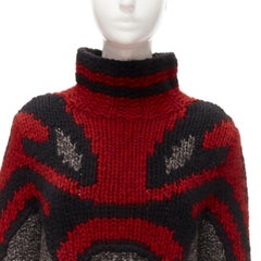 OLD CELINE Phoebe Philo red grey abstract intarsia knit sweater dress S