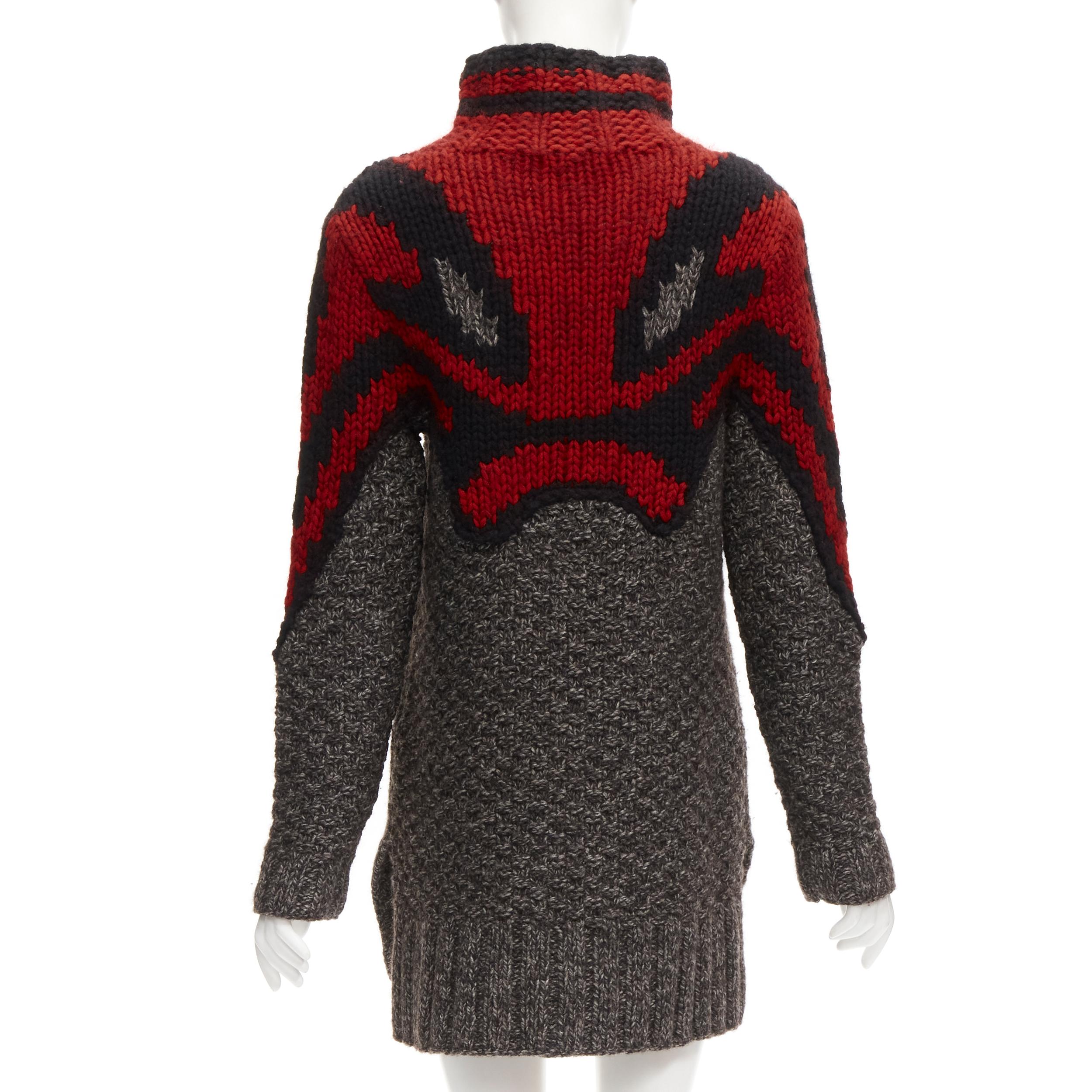 OLD CELINE Phoebe Philo - Robe pull en maille intarsia rouge-gris abstrait S Pour femmes en vente