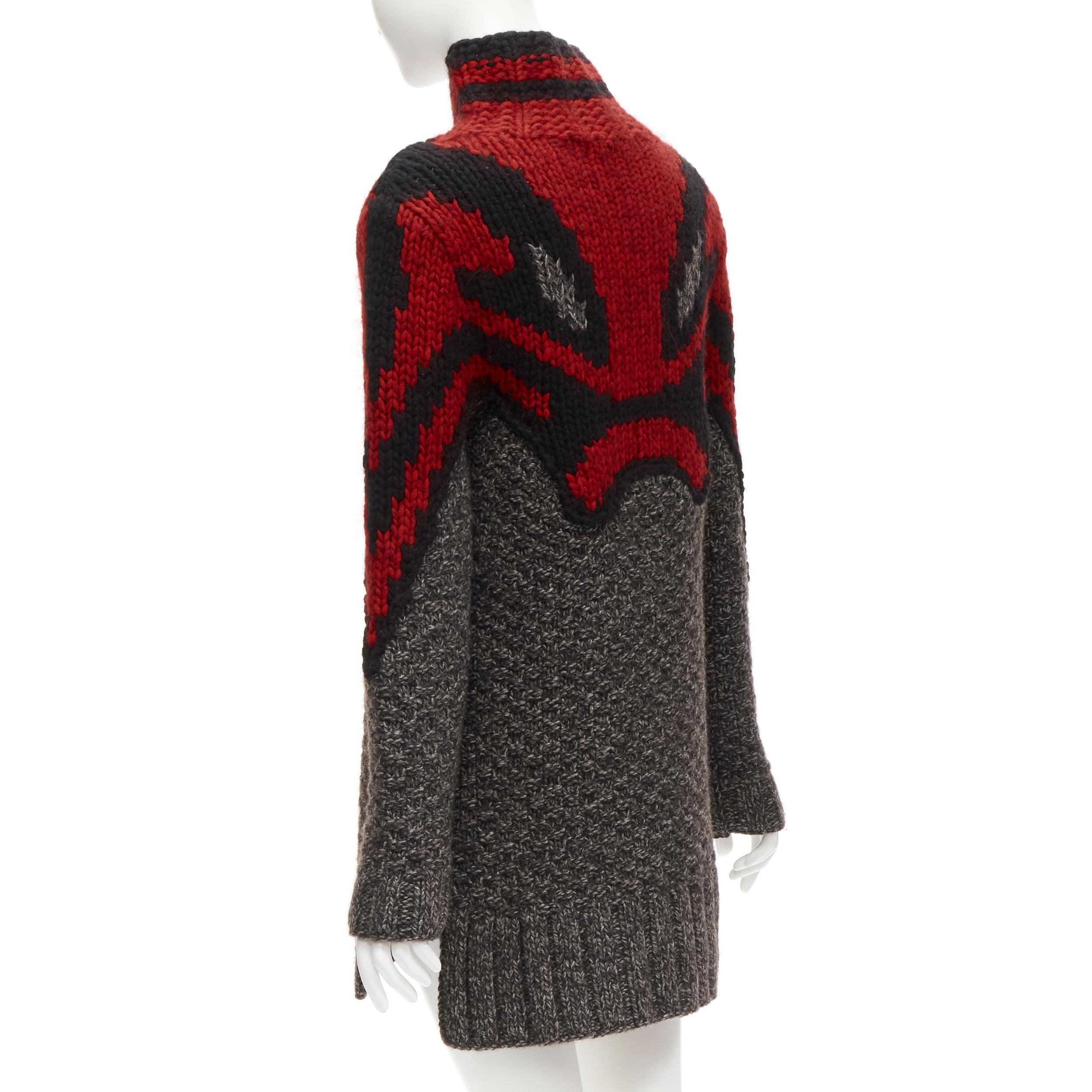 OLD CELINE Phoebe Philo - Robe pull en maille intarsia rouge-gris abstrait S en vente 1