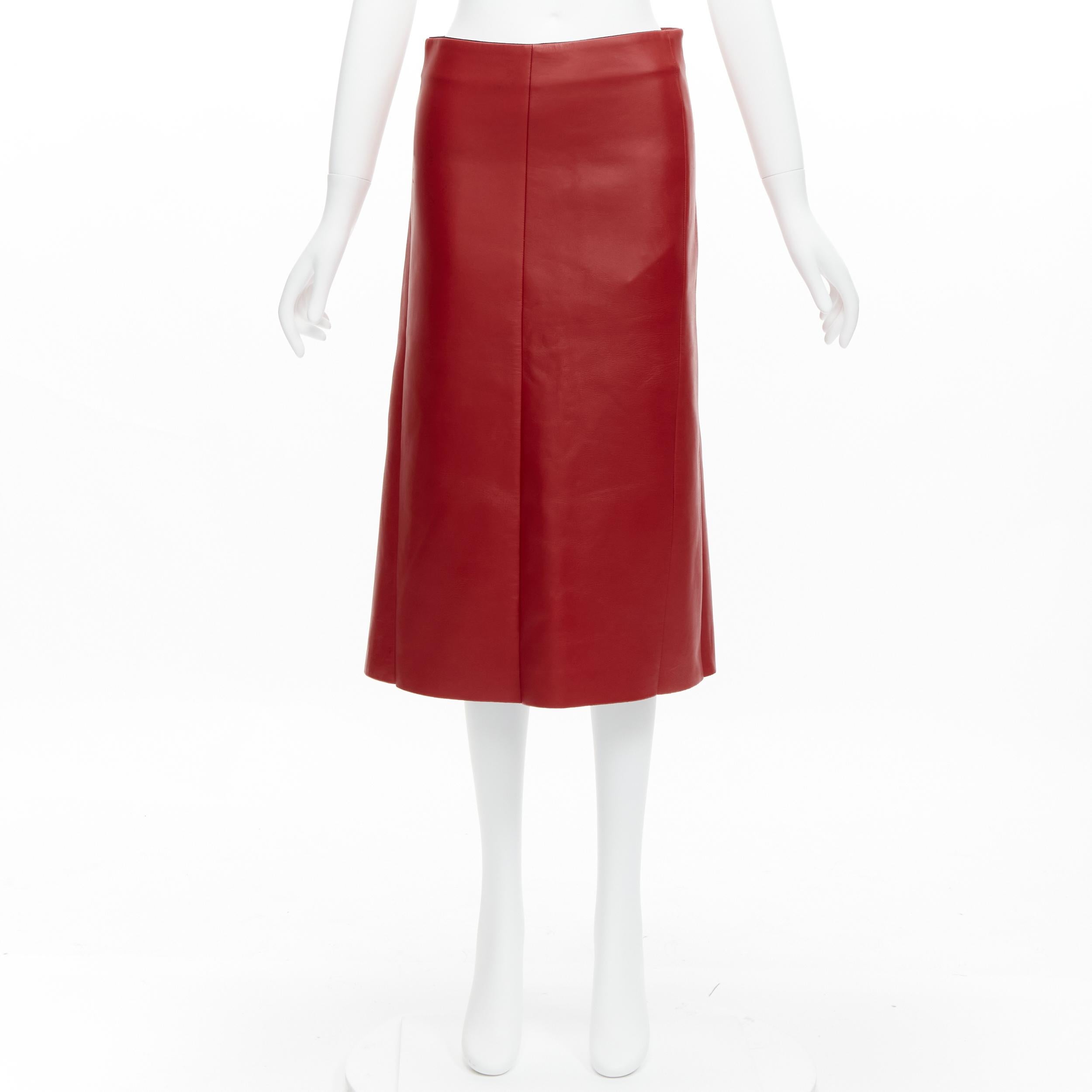 OLD CELINE Phoebe Philo red lambskin leather minimal panelled midi skirt FR36 S 5