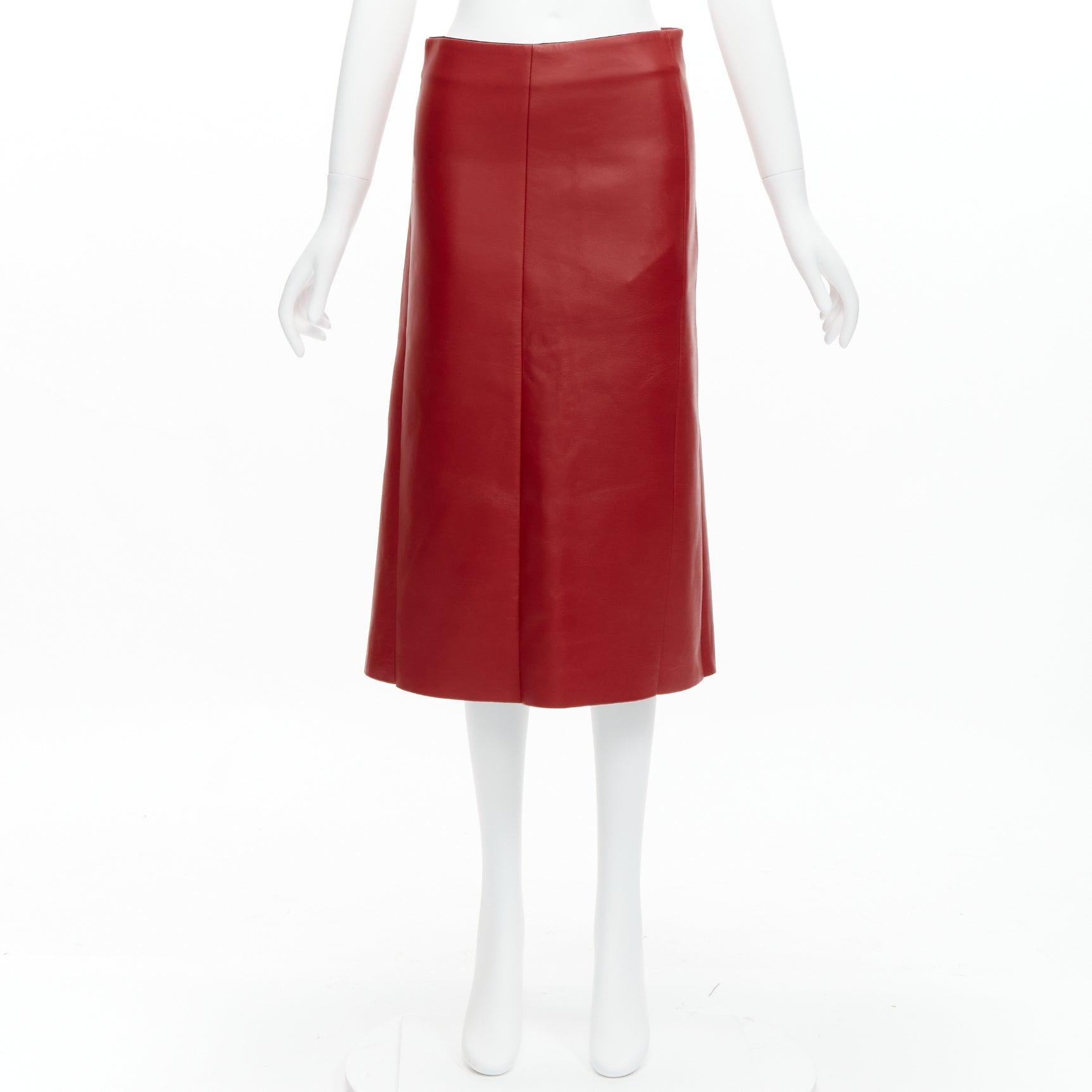 OLD CELINE Phoebe Philo red lambskin leather minimal panelled midi skirt FR36 S 6