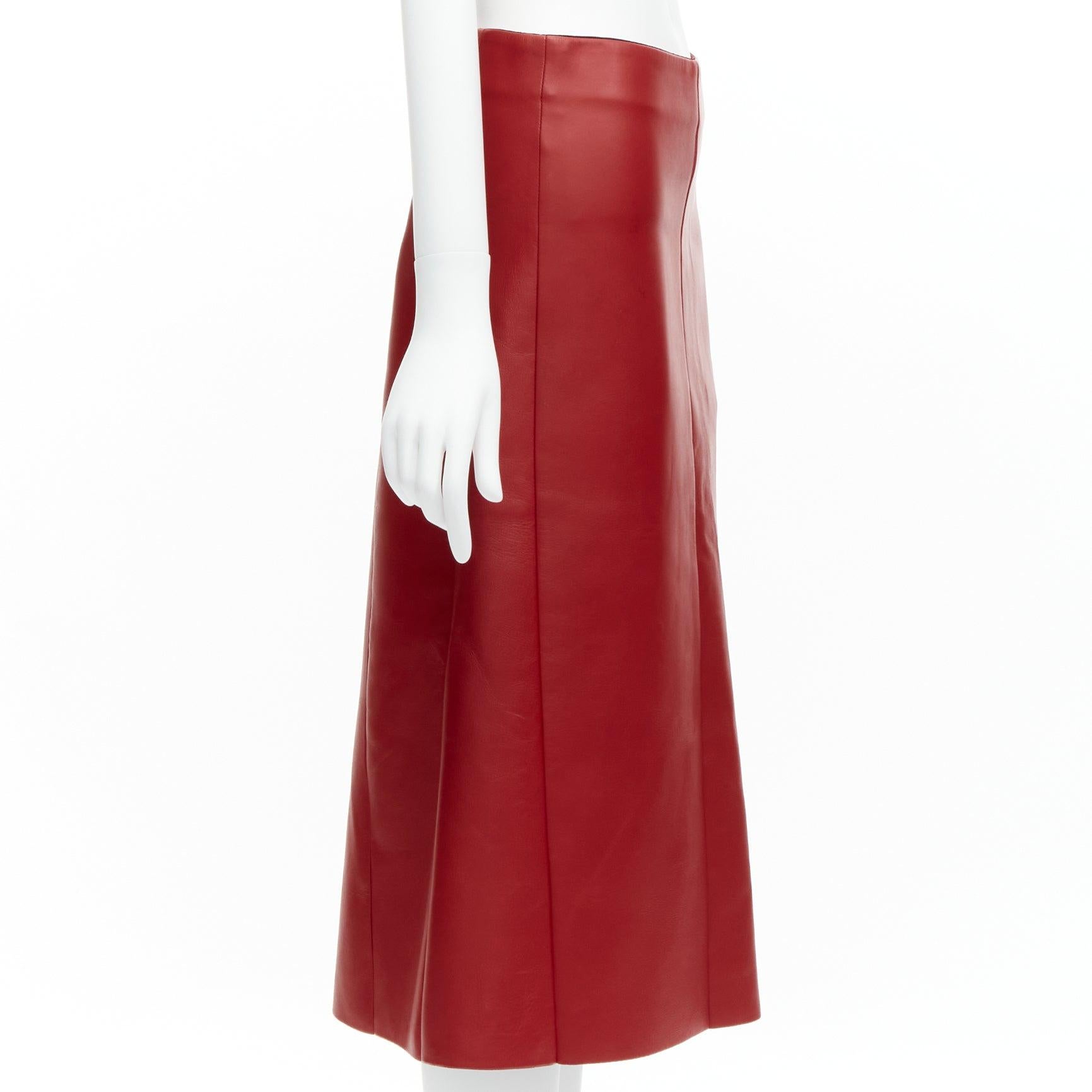 Women's OLD CELINE Phoebe Philo red lambskin leather minimal panelled midi skirt FR36 S