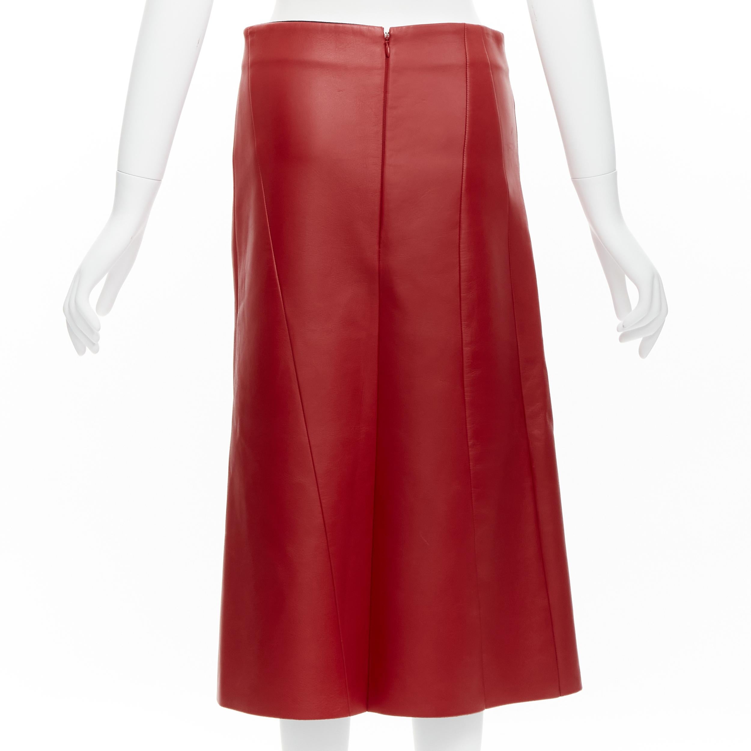 Women's OLD CELINE Phoebe Philo red lambskin leather minimal panelled midi skirt FR36 S