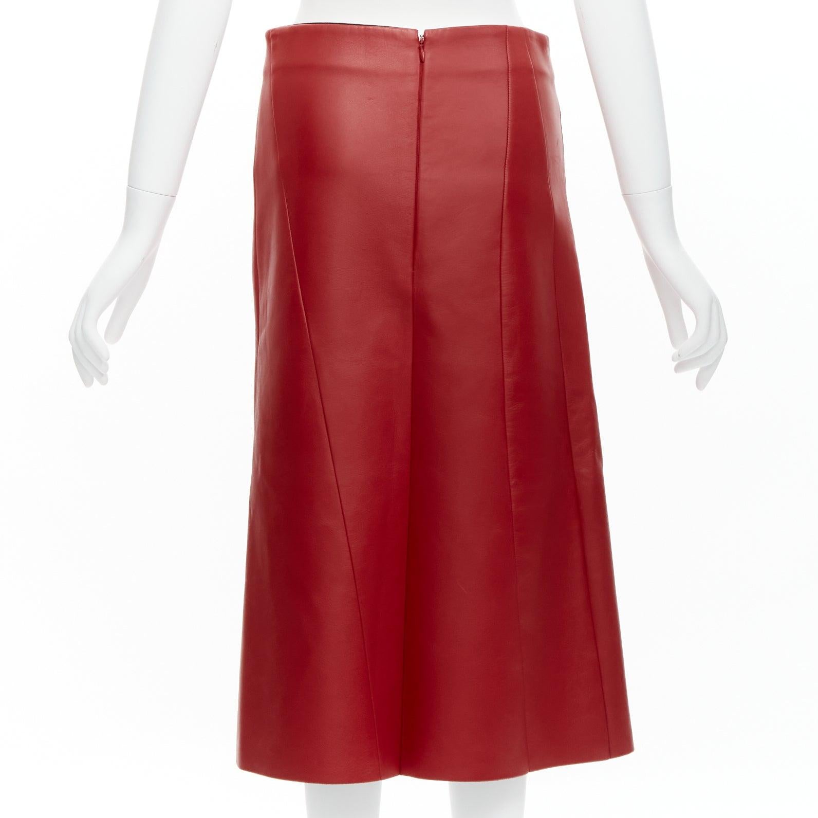 OLD CELINE Phoebe Philo red lambskin leather minimal panelled midi skirt FR36 S 1