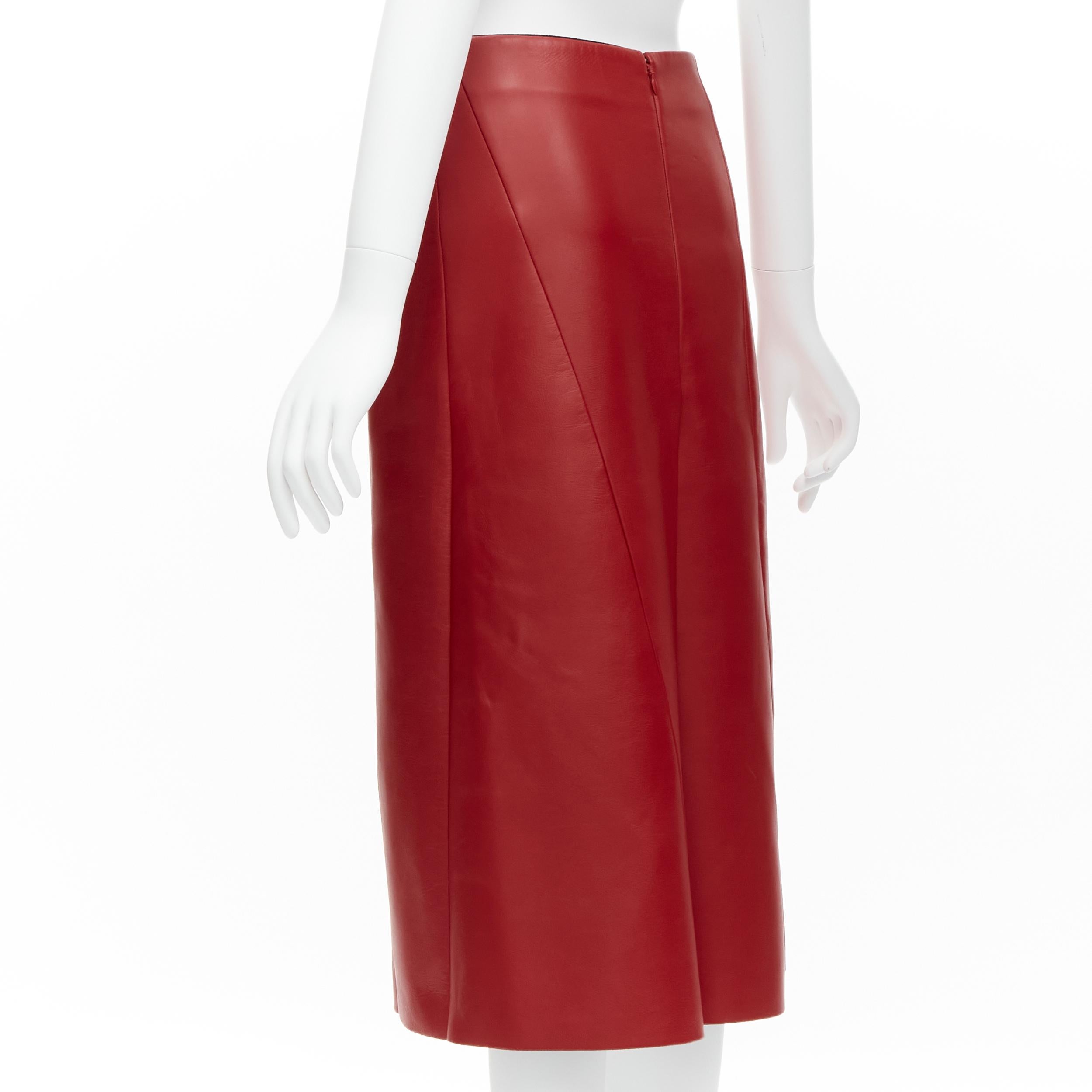 OLD CELINE Phoebe Philo red lambskin leather minimal panelled midi skirt FR36 S 1