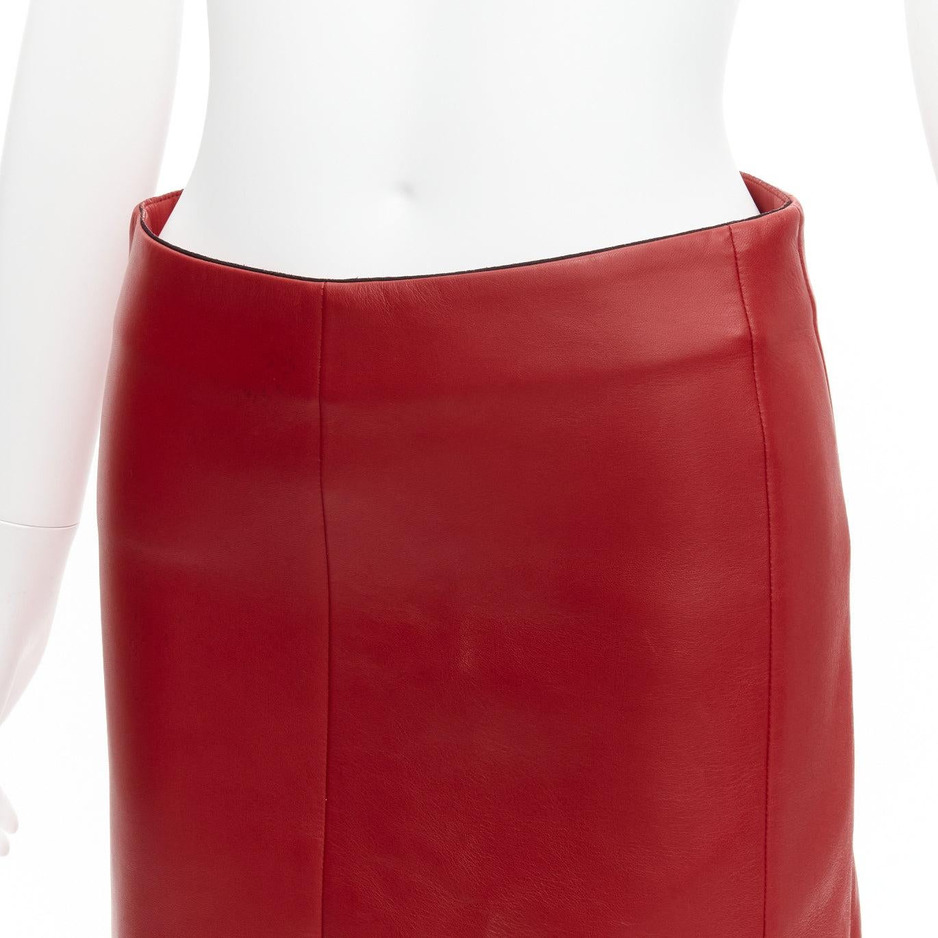 OLD CELINE Phoebe Philo red lambskin leather minimal panelled midi skirt FR36 S 3