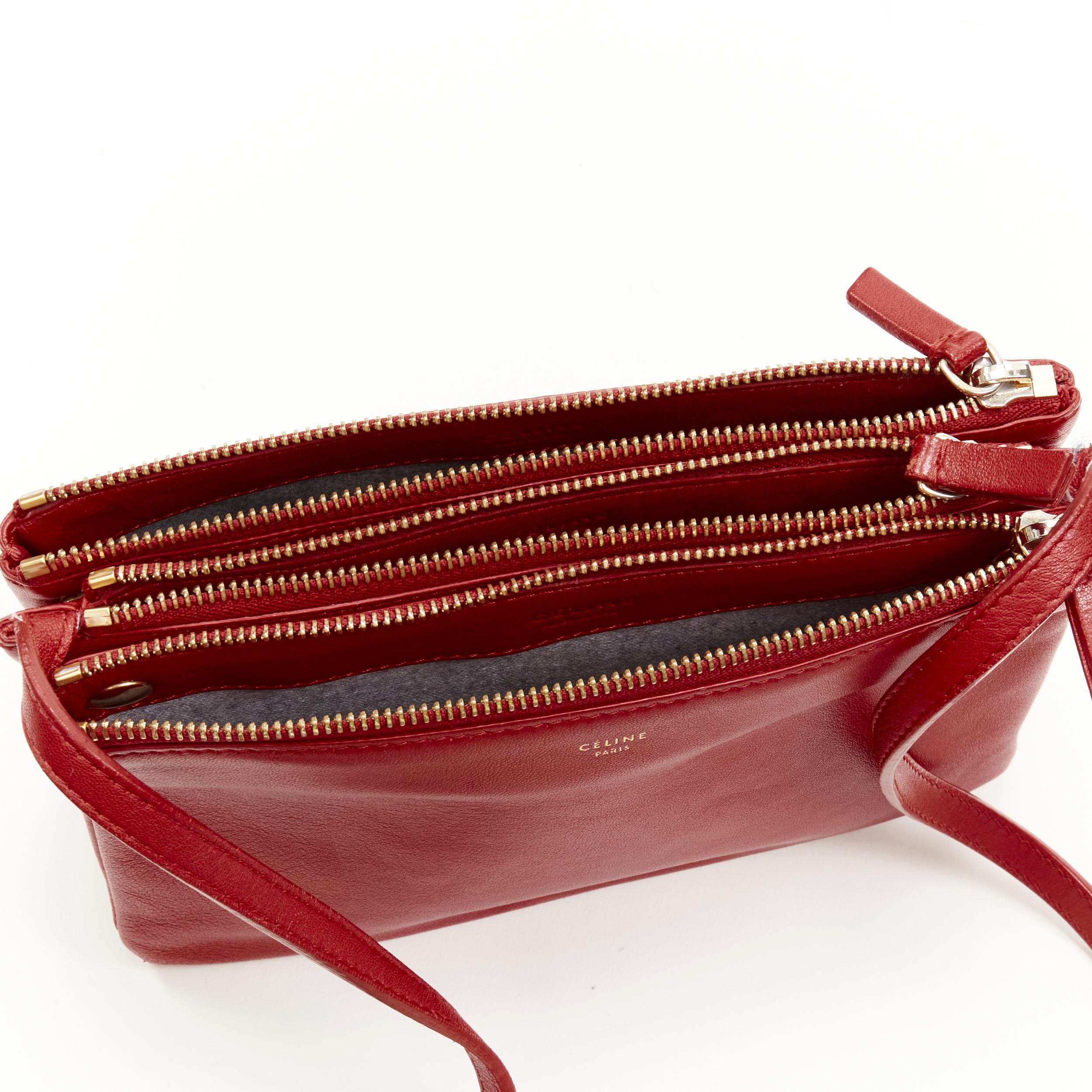 OLD CELINE Phoebe Philo red leather snap pocket Trio Pouch zip crossbody In Good Condition In Hong Kong, NT