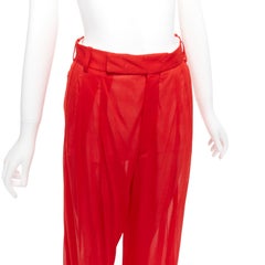OLD Celine Phoebe Philo red sheer solid seam wide leg pants FR36 S