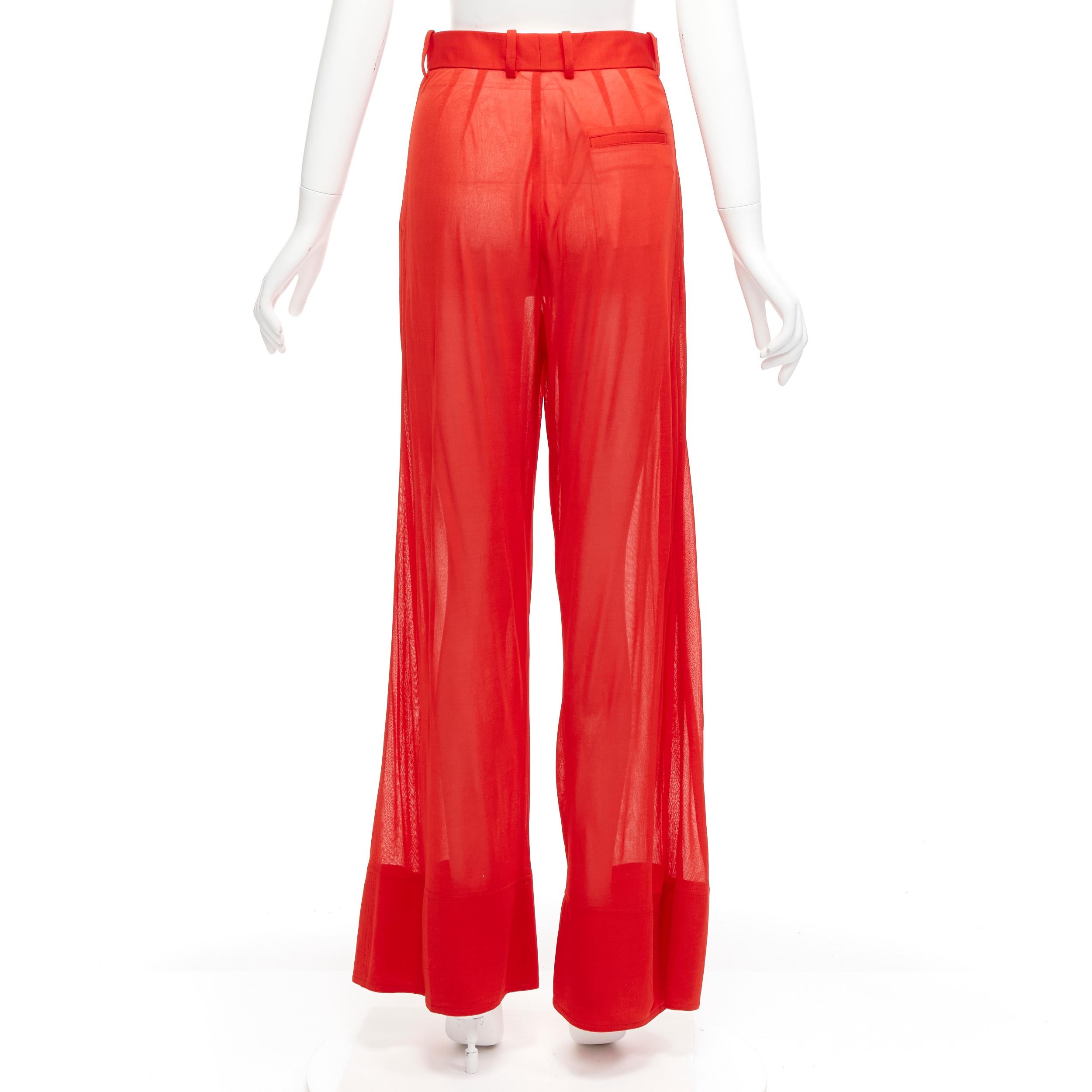 Women's OLD CELINE Phoebe Philo red sheer solid seam wide leg pants FR36 S For Sale