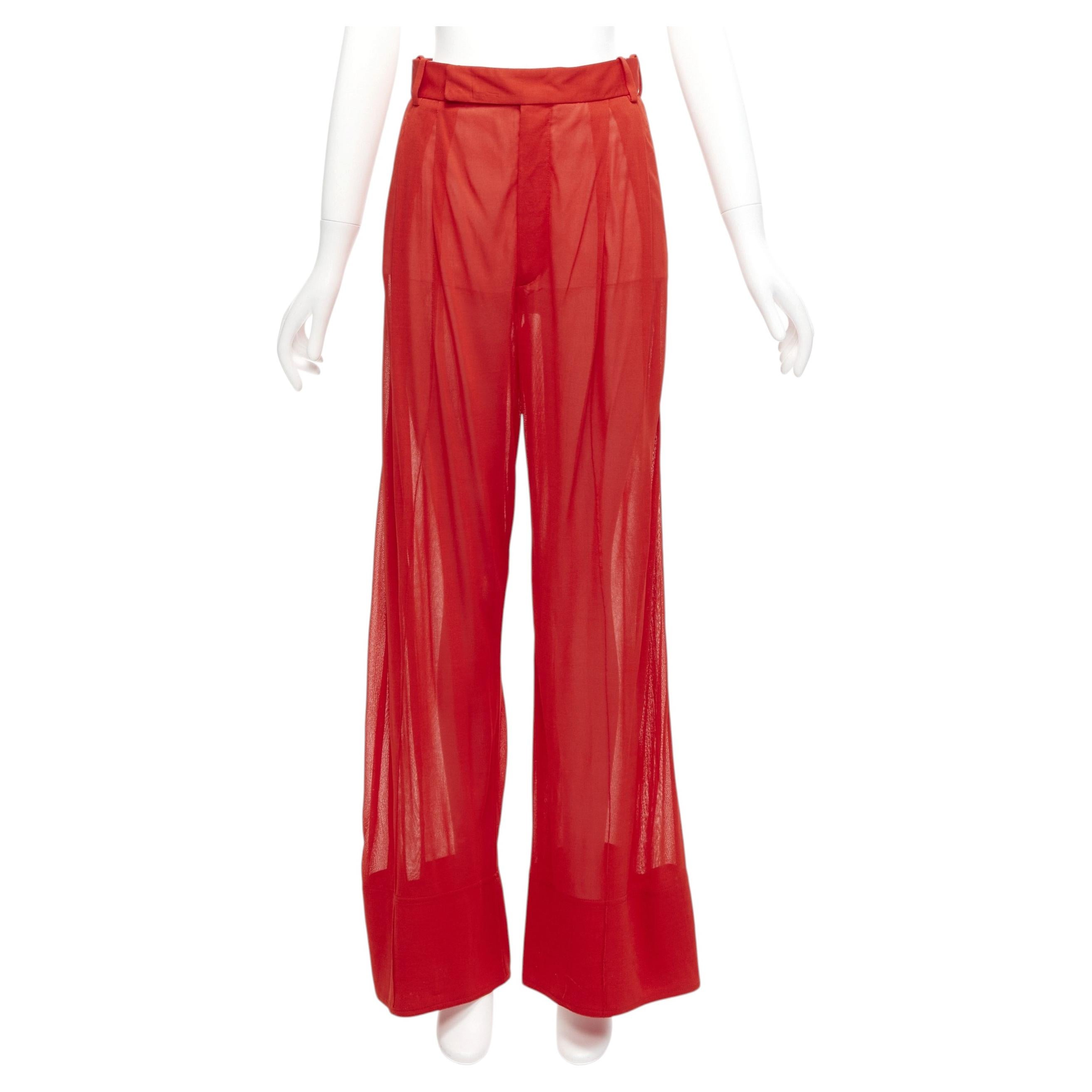 OLD Celine Phoebe Philo red sheer solid seam wide leg pants FR36 S
