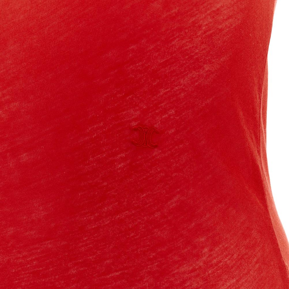 OLD CELINE Phoebe Philo red silky bias cut Triomphe anagram tank top
Reference: NKLL/A00501
Brand: Celine
Designer: Phoebe Philo
Material: Feels like silk
Color: Red
Pattern: Solid
Closure: Slip On
Extra Details: Bias cut. Embroider anagram