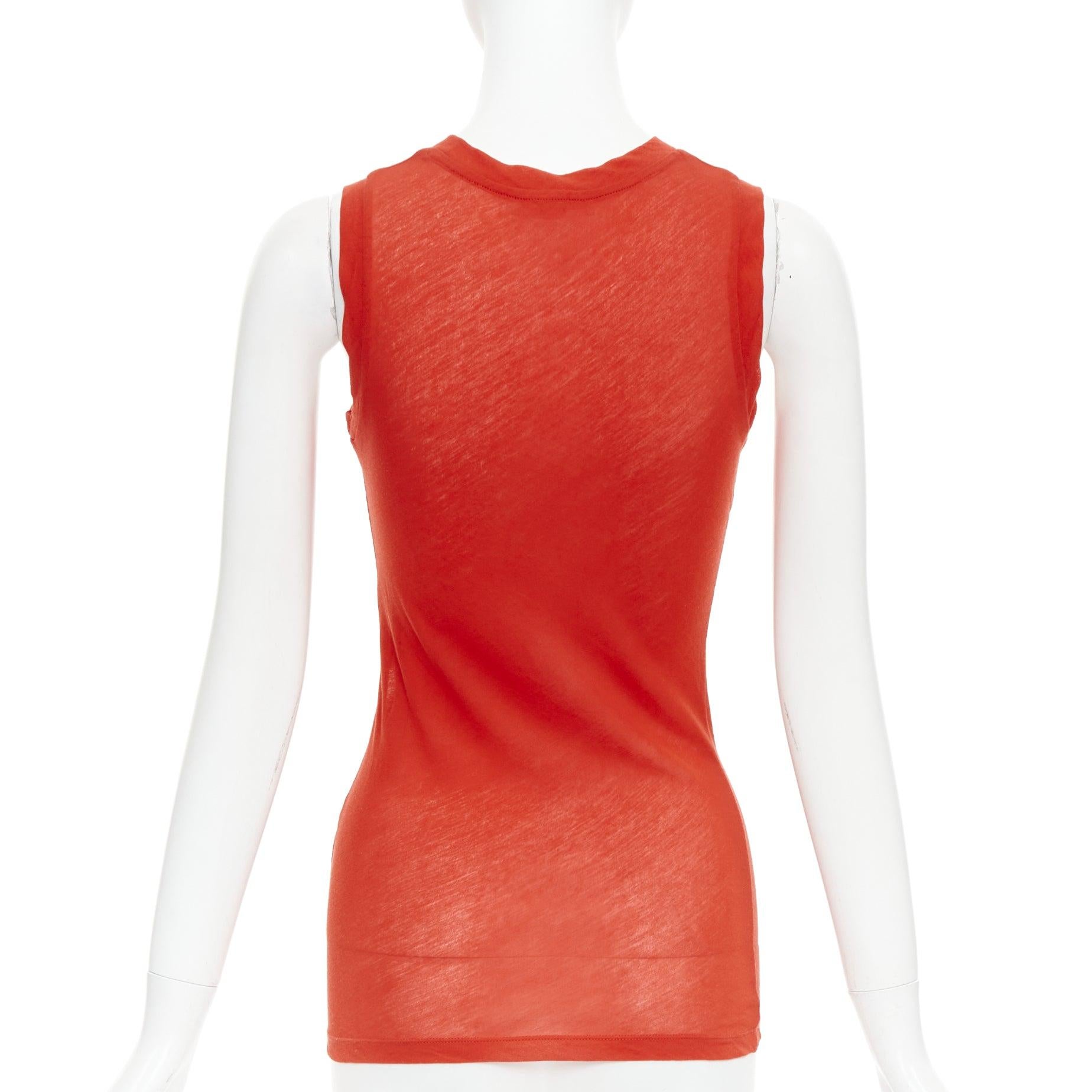 Women's OLD CELINE Phoebe Philo red silky bias cut Triomphe anagram tank top For Sale