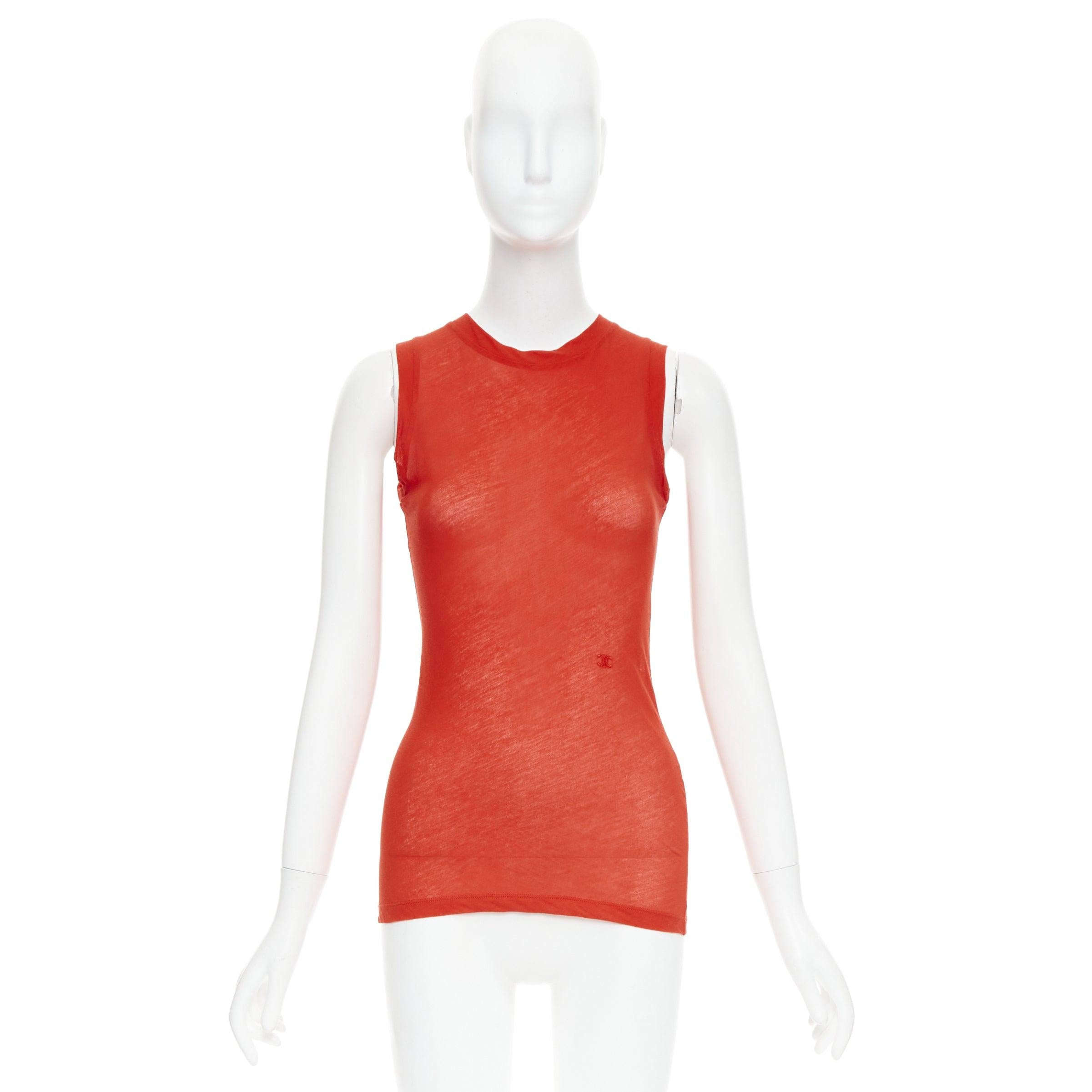OLD CELINE Phoebe Philo red silky bias cut Triomphe anagram tank top For Sale 4