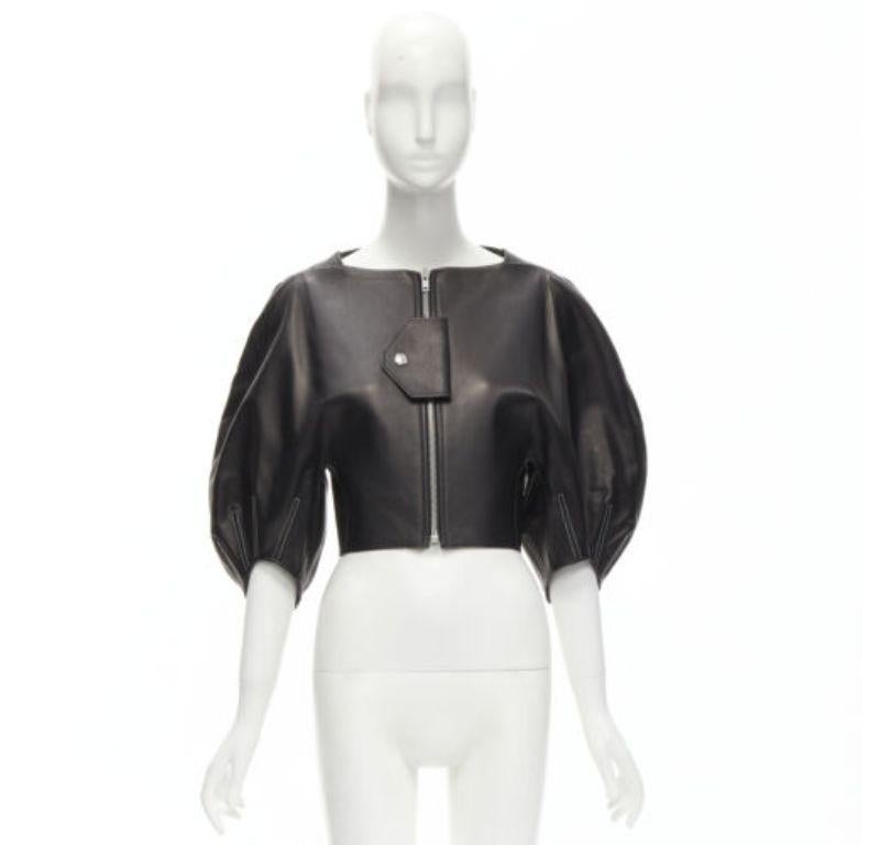 OLD CELINE Phoebe Philo Runway black leather puff balloon biker jacket FR38 M 7