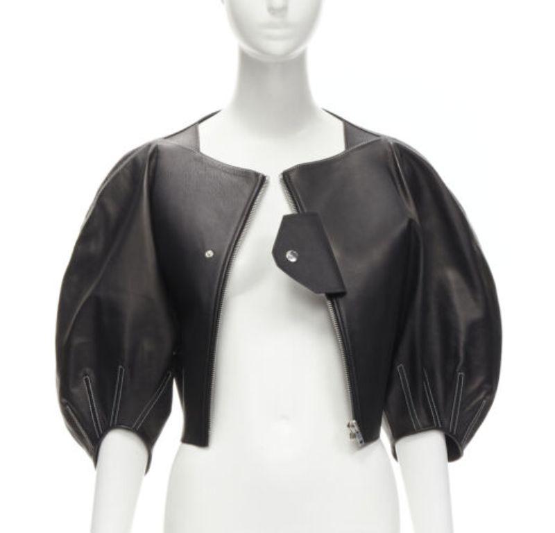 OLD CELINE Phoebe Philo Runway black leather puff balloon biker jacket FR38 M In Excellent Condition In Hong Kong, NT