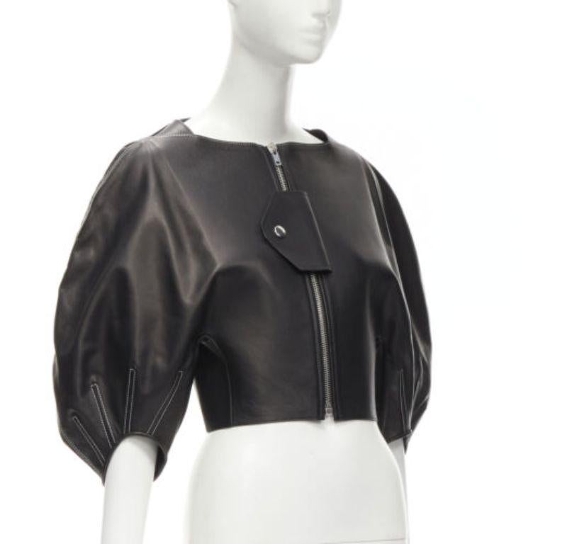 Women's OLD CELINE Phoebe Philo Runway black leather puff balloon biker jacket FR38 M