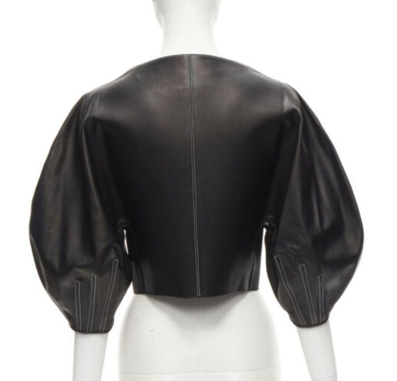 OLD CELINE Phoebe Philo Runway black leather puff balloon biker jacket FR38 M 2