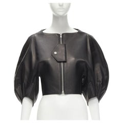 VECCHIO CELINE Phoebe Philo Giacca biker a palloncino in pelle nera FR38 M