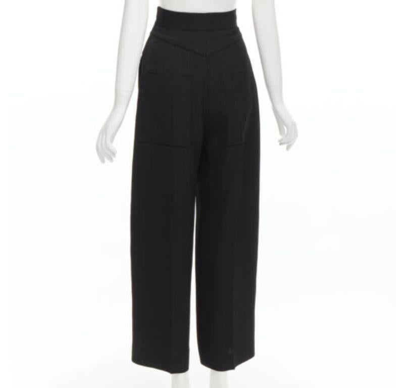 Women's OLD CELINE Phoebe Philo Runway black pocket topstitching wide leg pants FR34 XS