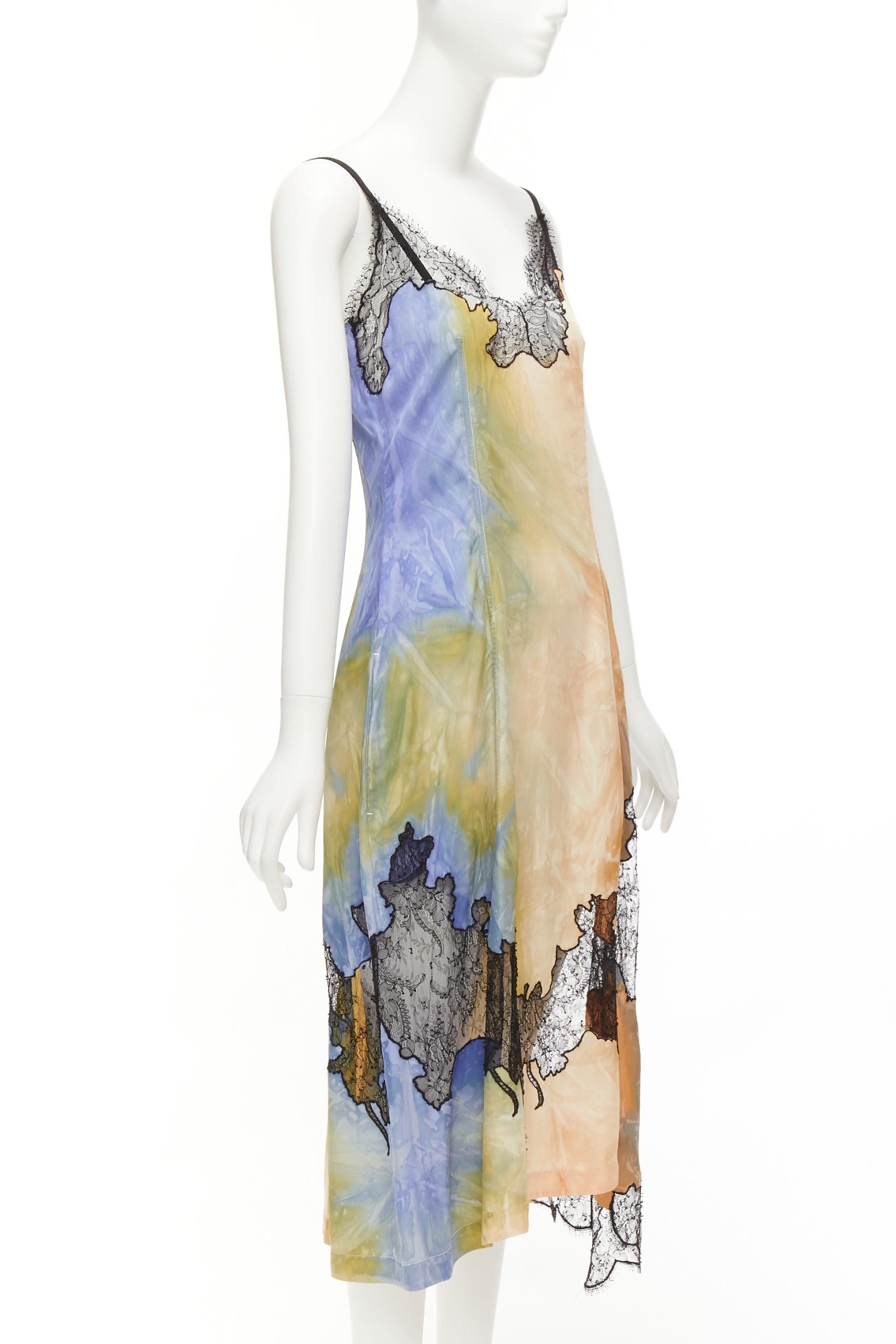 OLD CELINE Phoebe Philo Runway tie dye lace insert burnout slip dress FR36 S In Good Condition In Hong Kong, NT