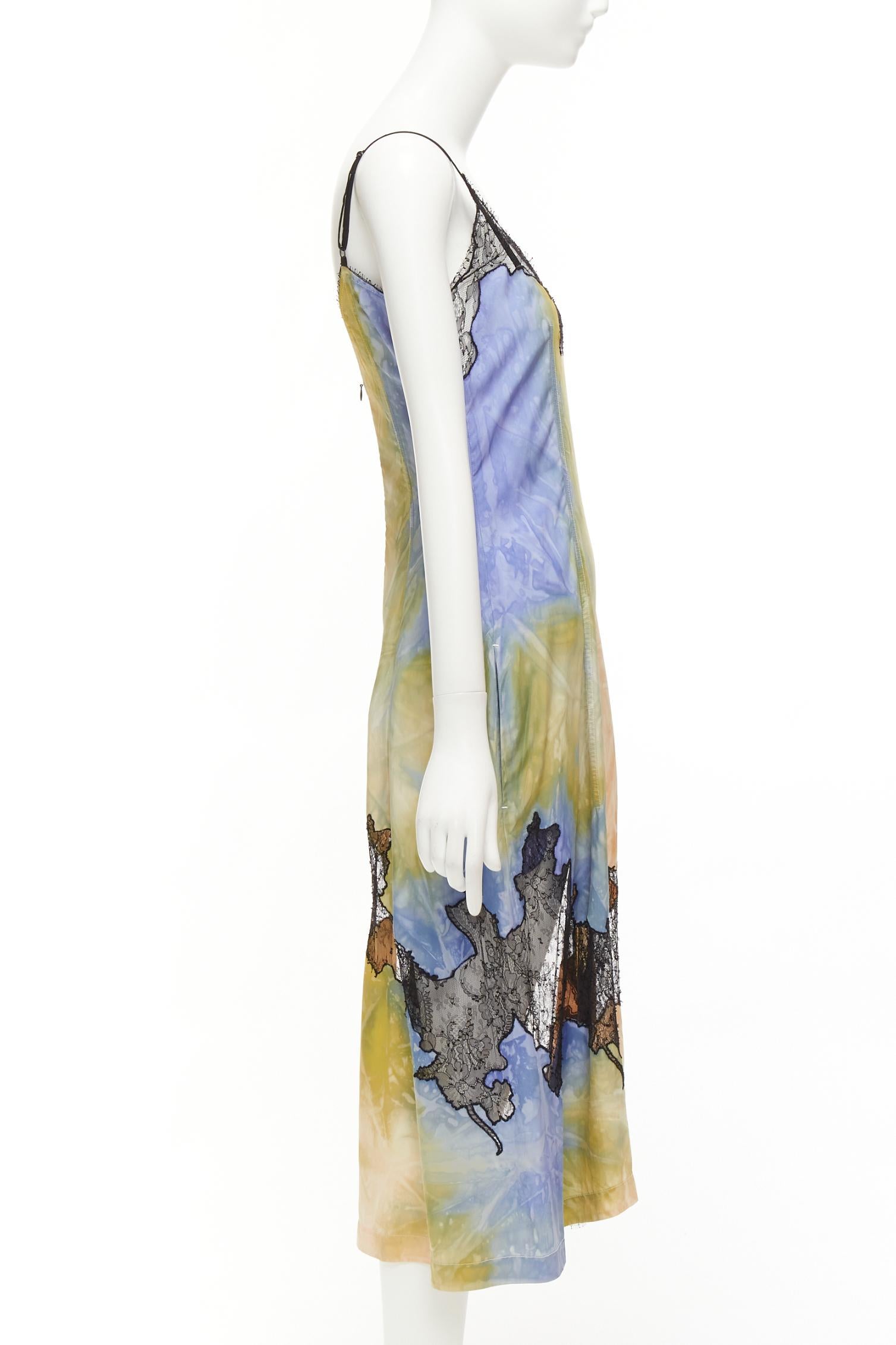 Women's OLD CELINE Phoebe Philo Runway tie dye lace insert burnout slip dress FR36 S