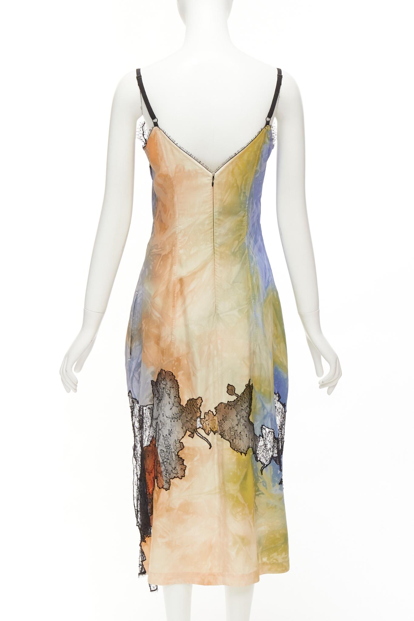 OLD CELINE Phoebe Philo Runway tie dye lace insert burnout slip dress FR36 S 1