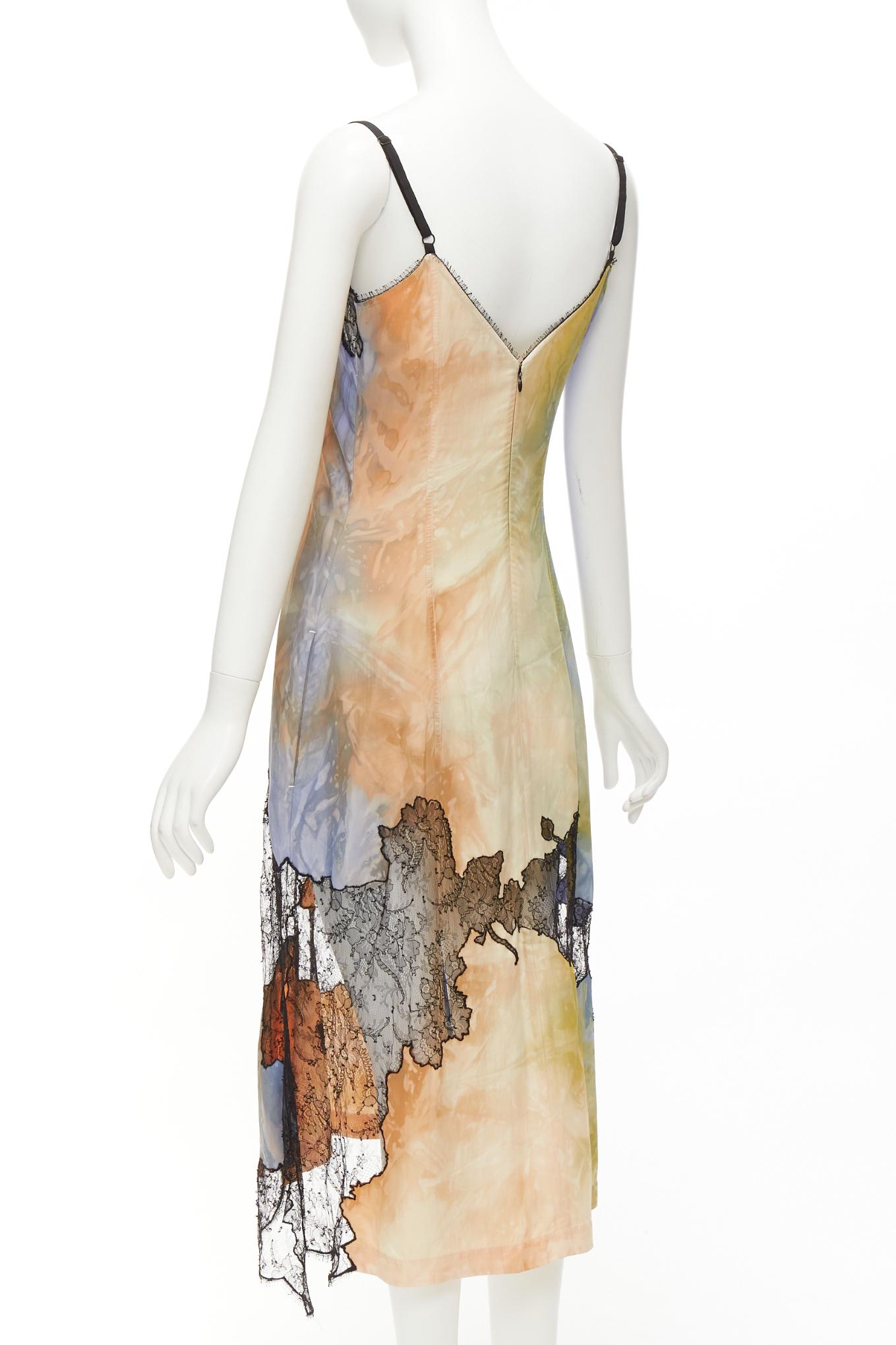 OLD CELINE Phoebe Philo Runway tie dye lace insert burnout slip dress FR36 S 2