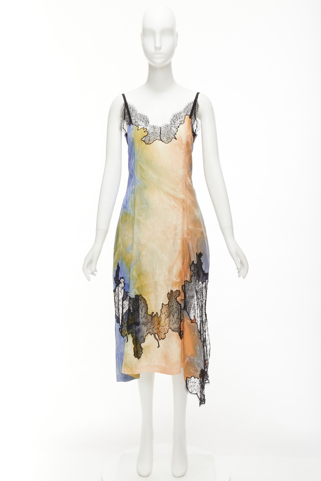 OLD CELINE Phoebe Philo Runway tie dye lace insert burnout slip dress FR36 S 5