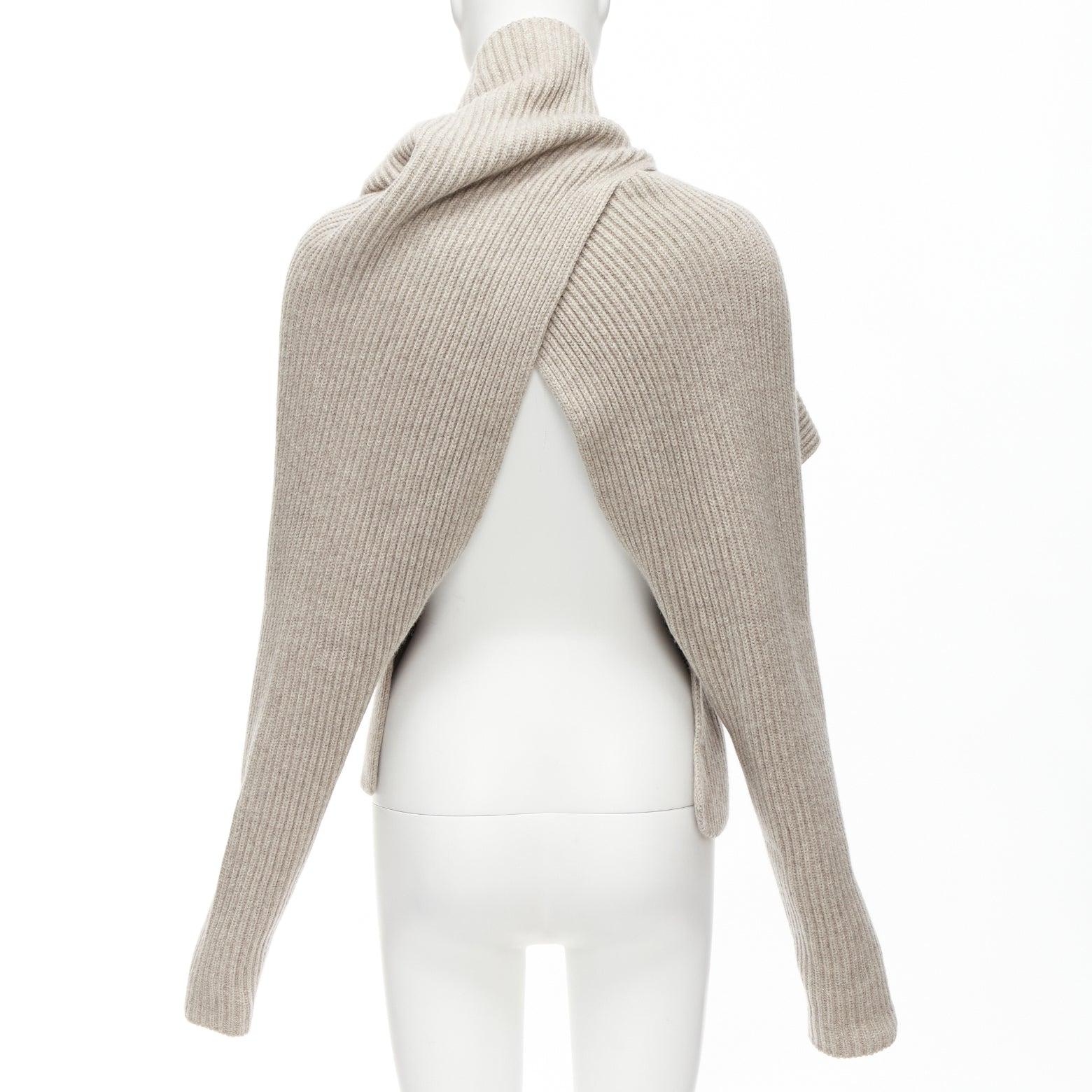 OLD CELINE Phoebe Philo stone wool cashmere draped neck open back sweater XS For Sale 1