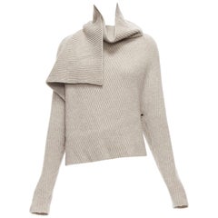 OLD CELINE Phoebe Philo stone wool cashmere draped neck open back sweater XS