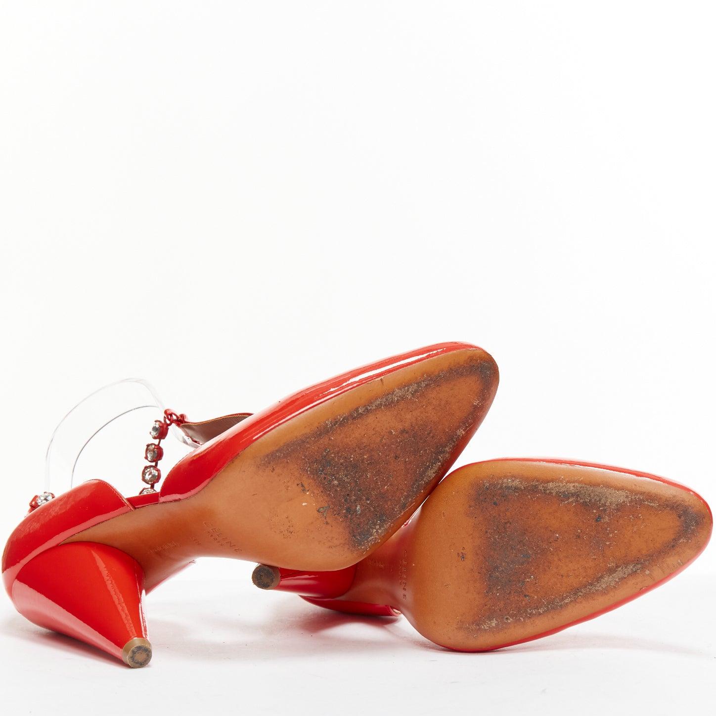 OLD Celine Phoebe Philo Tango red patent crystal t-strap heels EU38 en vente 6