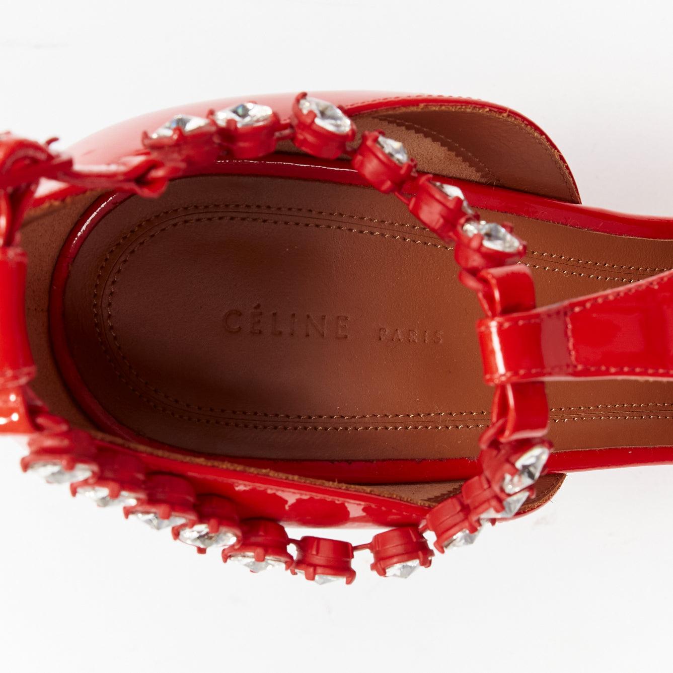 OLD CELINE Phoebe Philo Tango red patent crystal t-strap heels EU38 4