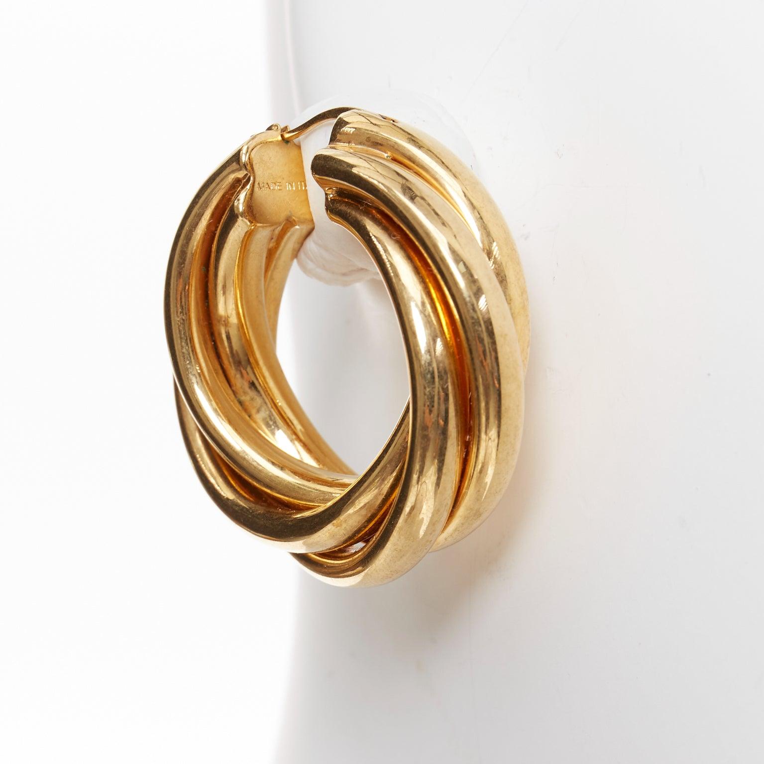Donna OLD CELINE Phoebe Philo Trinity Twist Swirl gold tone brass hoop earrings Pair in vendita