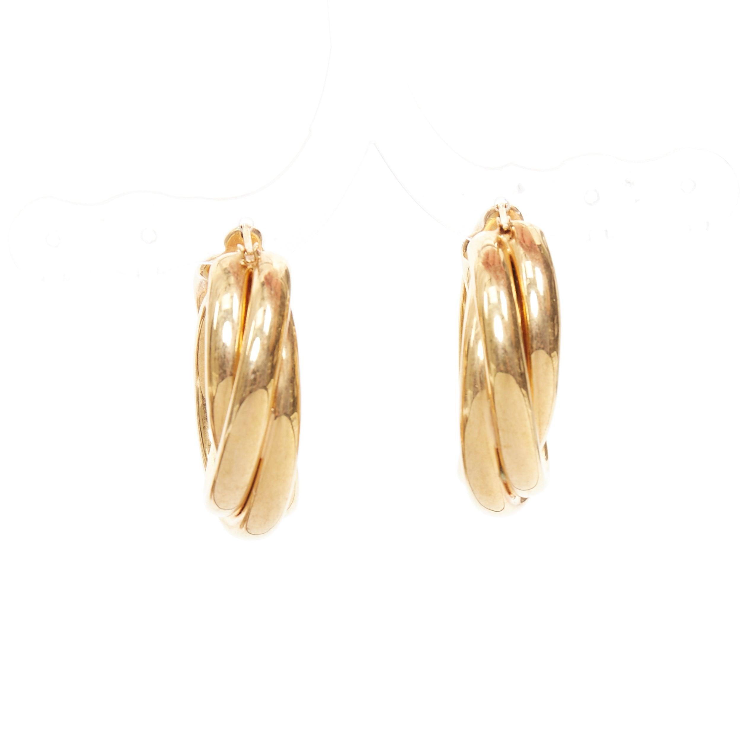 OLD CELINE Phoebe Philo Trinity Twist Swirl gold tone brass hoop earrings Pair in vendita 1