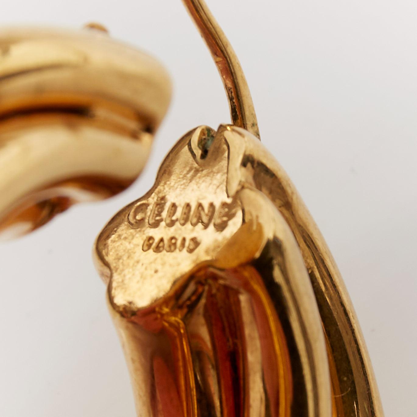 OLD CELINE Phoebe Philo Trinity Twist Swirl gold tone brass hoop earrings Pair in vendita 2