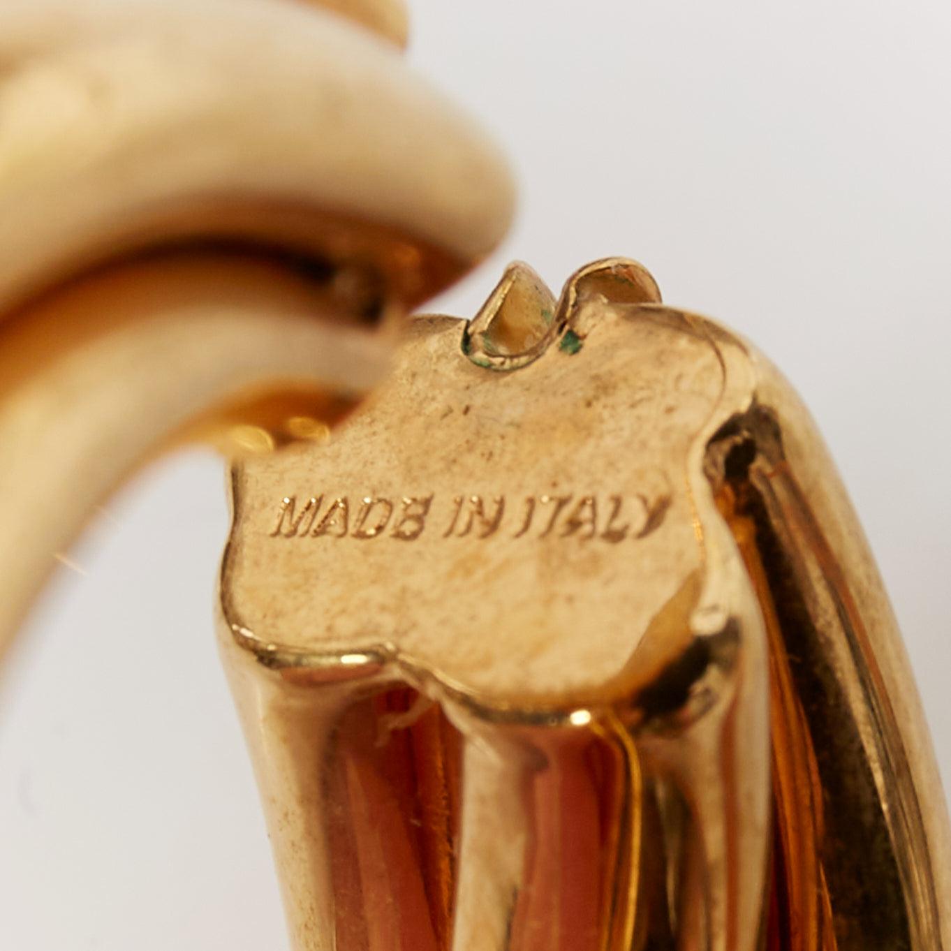 OLD CELINE Phoebe Philo Trinity Twist Swirl gold tone brass hoop earrings Pair in vendita 3