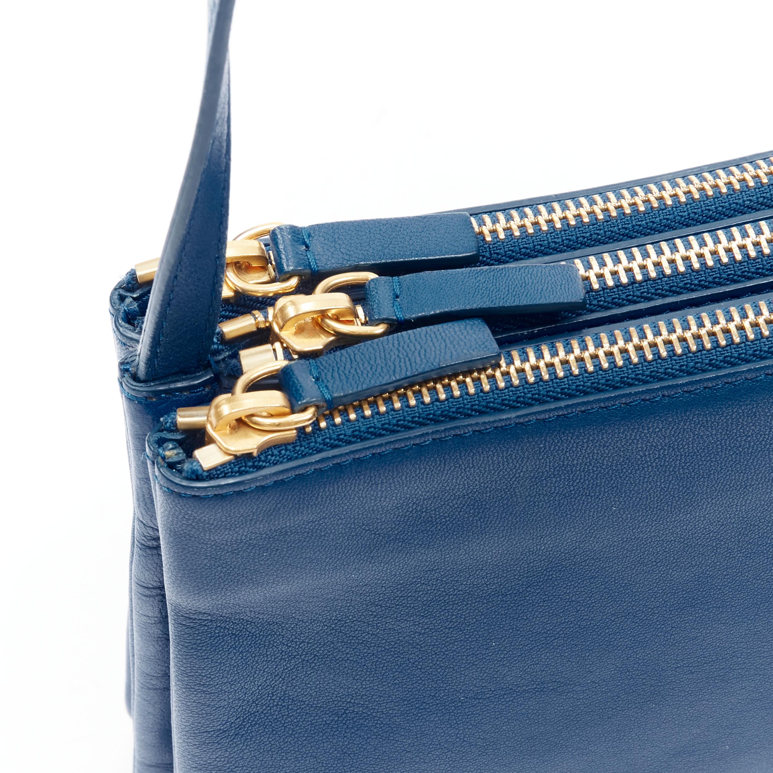 Women's OLD CELINE Phoebe Philo Trio blue gold zip snap detachable triple pouch 