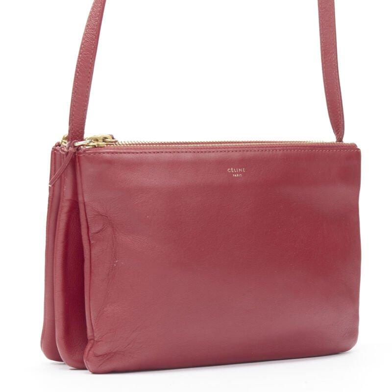Pink OLD CELINE Phoebe Philo Trio red gold zip triple snap pouch crossbody bag For Sale