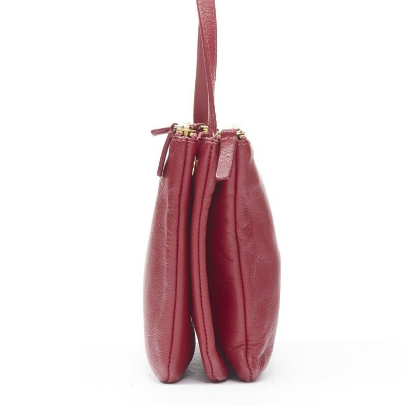 OLD CELINE Phoebe Philo Trio red gold zip triple snap pouch crossbody bag In Good Condition For Sale In Hong Kong, NT