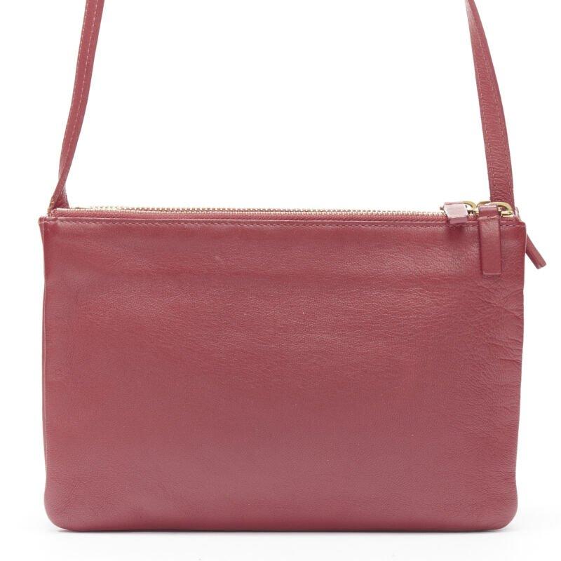 Women's OLD CELINE Phoebe Philo Trio red gold zip triple snap pouch crossbody bag For Sale